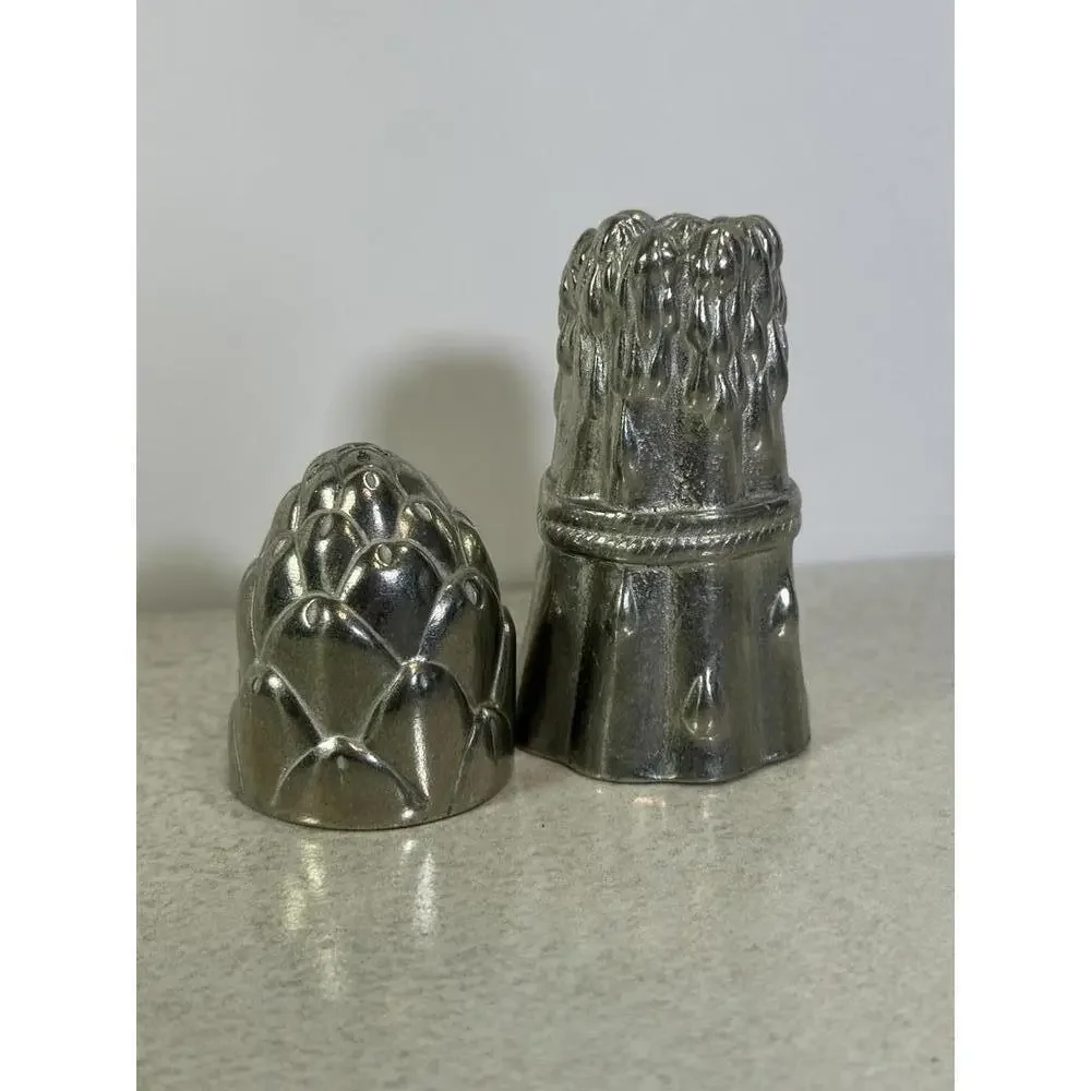 Vintage Lenox Kirk Stieff Pewter Asparagus Artichoke Salt Pepper Shakers
